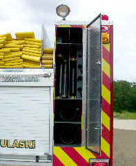 North Pulaski, AR, Custom Pumper, Rear View, Ladder Compartment Door Open